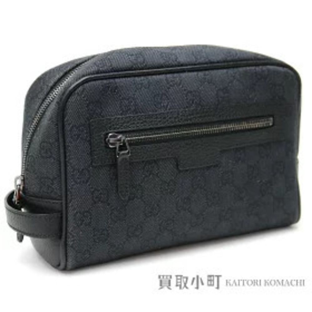 Gucci GG Denim Shoulder Bag Black Handbag Clutch Toiletry Case